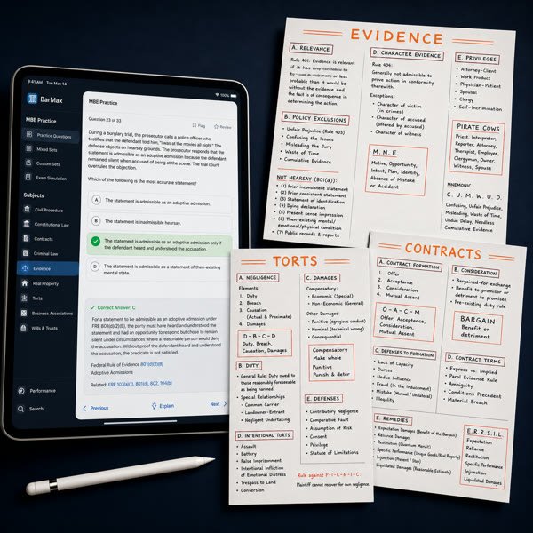 Bar Exam Prep Pack — one-sheet study boards and question bank preview
